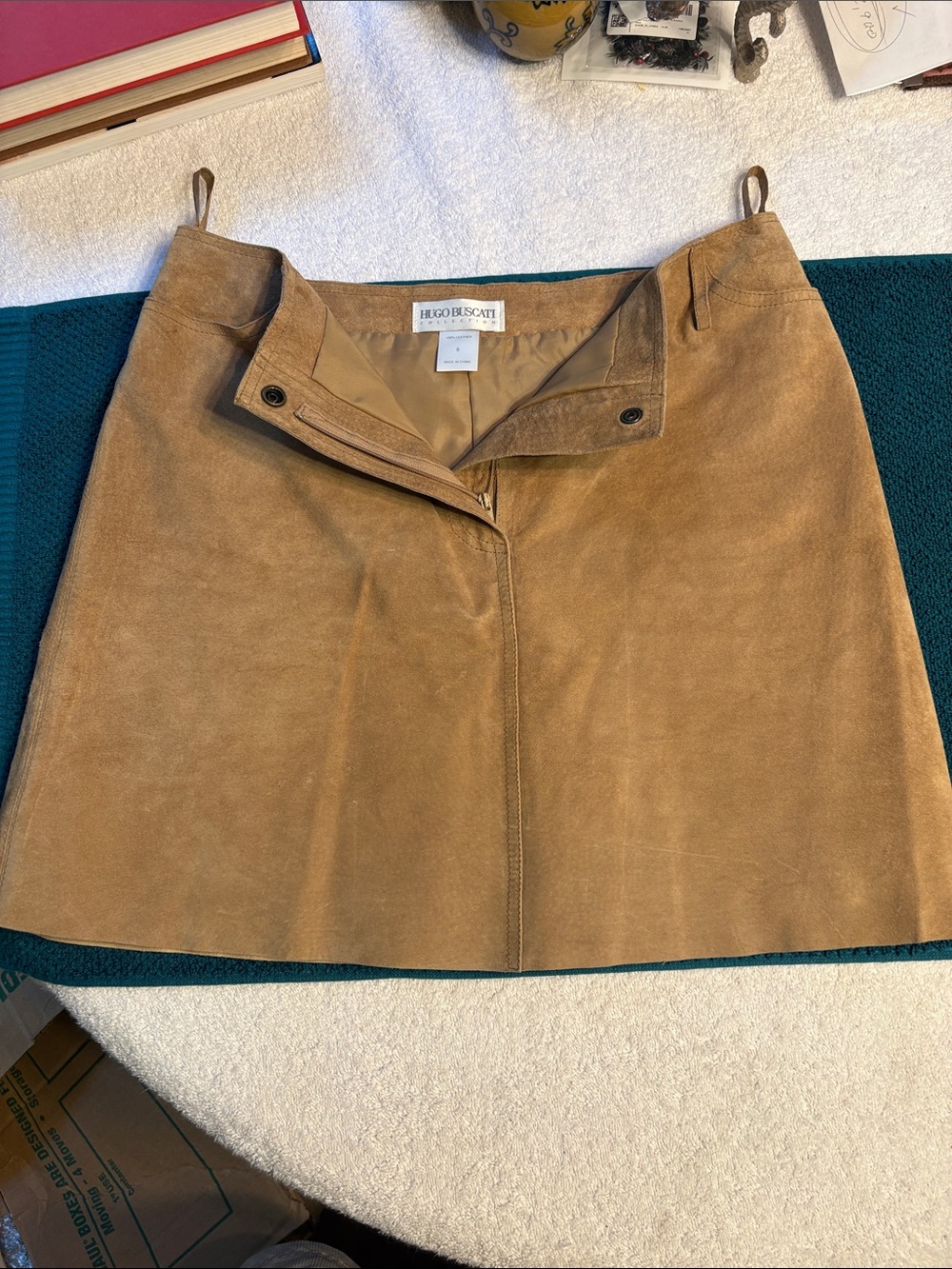 Hugo Buscati Camel Suede A-Line Mini Skirt Size 6